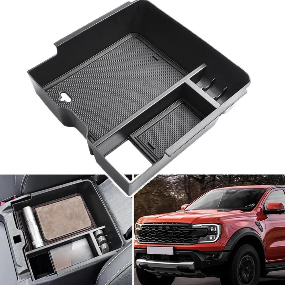 

Car Center Console Storage Box for Ford Ranger Raptor Wildtrak T9 2023-2025 Cup Holder Silica gel Armrest Storage Tray Organizer