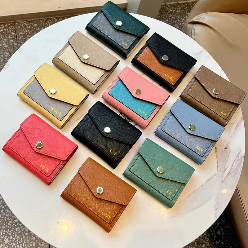 Luxury Designer Short Wallet For Woman Genuine Leather Custom Initials Card Holder Fashion Brand Lady Cow Leather Coin Purse
