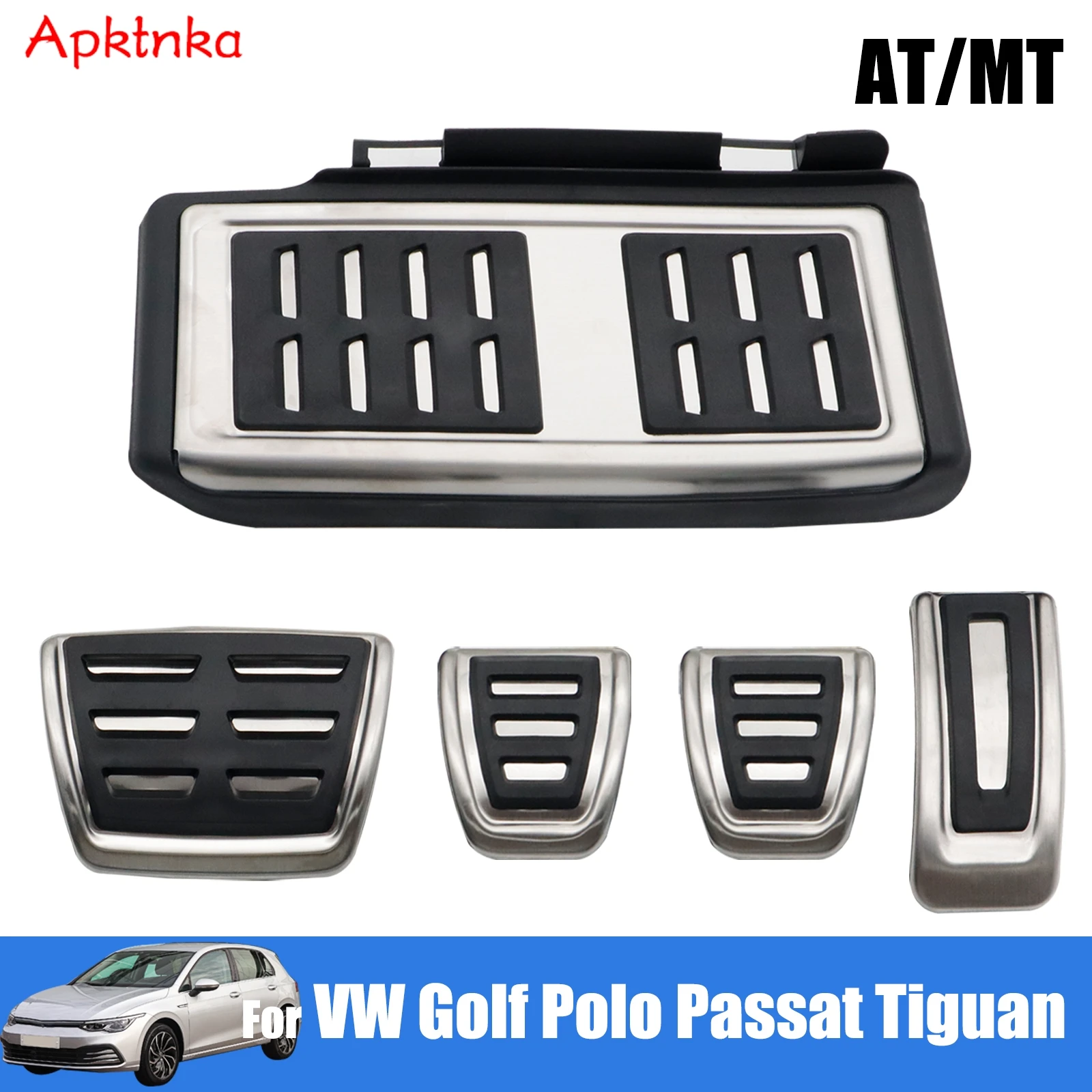 For Volkswagen VW Golf Tiguan Touran Polo Passat Jetta T-Roc No Drill AT MT Stainless Steel Car Fuel Brake RestFoot Pedals Cover