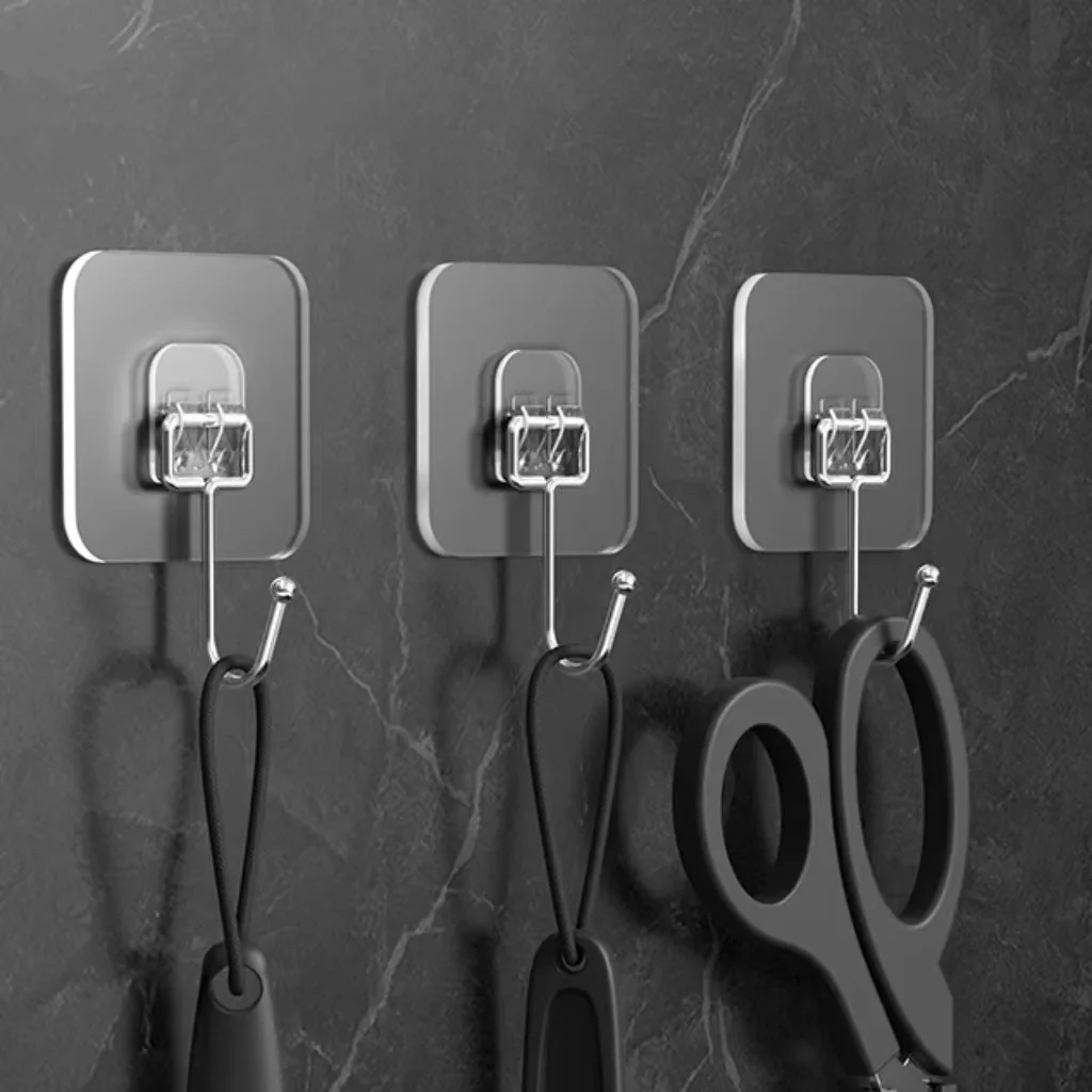 Big Size Hooks For Hanging Waterproof Adhesive Wall Hooks Hanger Nail-Free Transparent Waterproof Hooks for Kitchen Bathroom