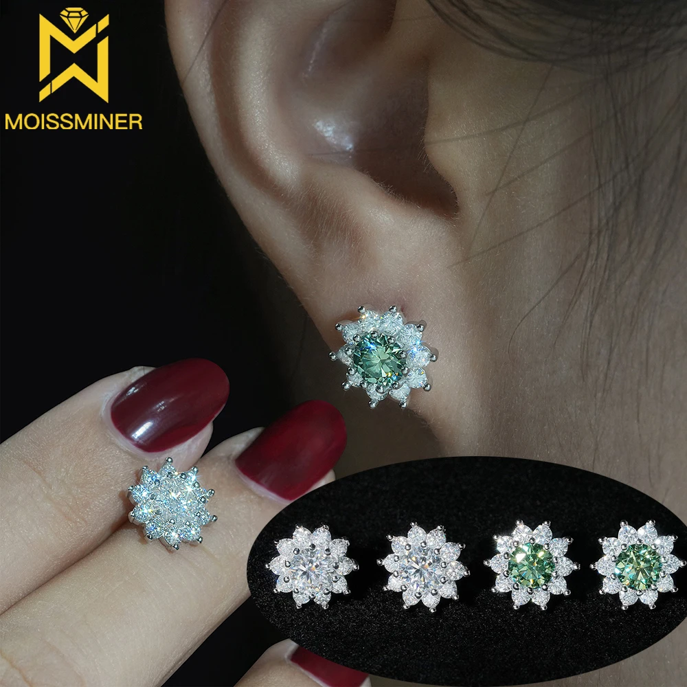 Flower Moissanite Green Diamond Earrings For Women Ear Studs Men High-End Jewelry Pass Tester Free Shipping