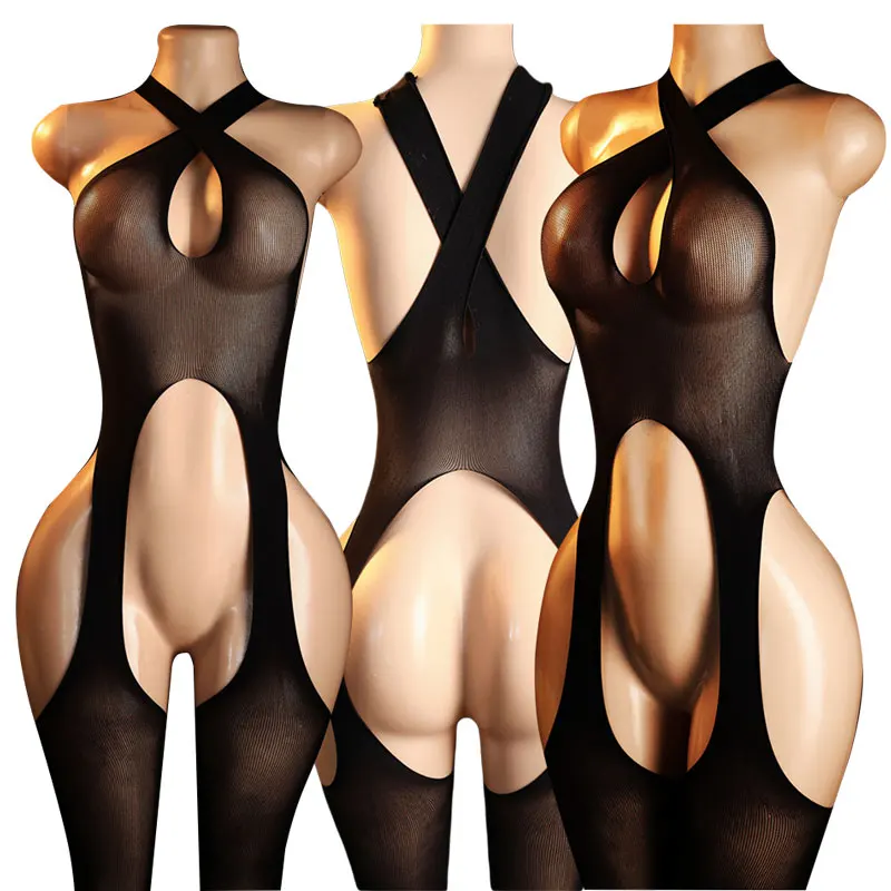 Sexy Lingerie Bdsm Body Stockings Crotchless Sex Tights Sheer Open Women Underwear Erotic Costume Teddy Babydoll Bodysuit