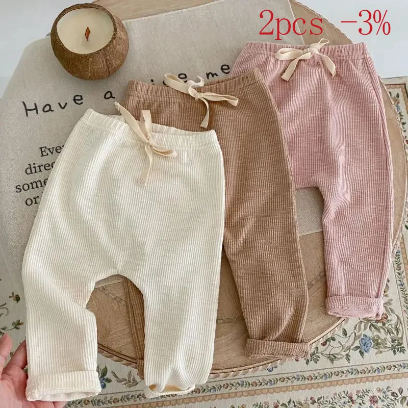 MiniAinis Autumn Winter New Baby Solid Color Leggings Girls Pink Khaki Versatile Pants Boys Big Pp Fashion Trendy Cotton Pants