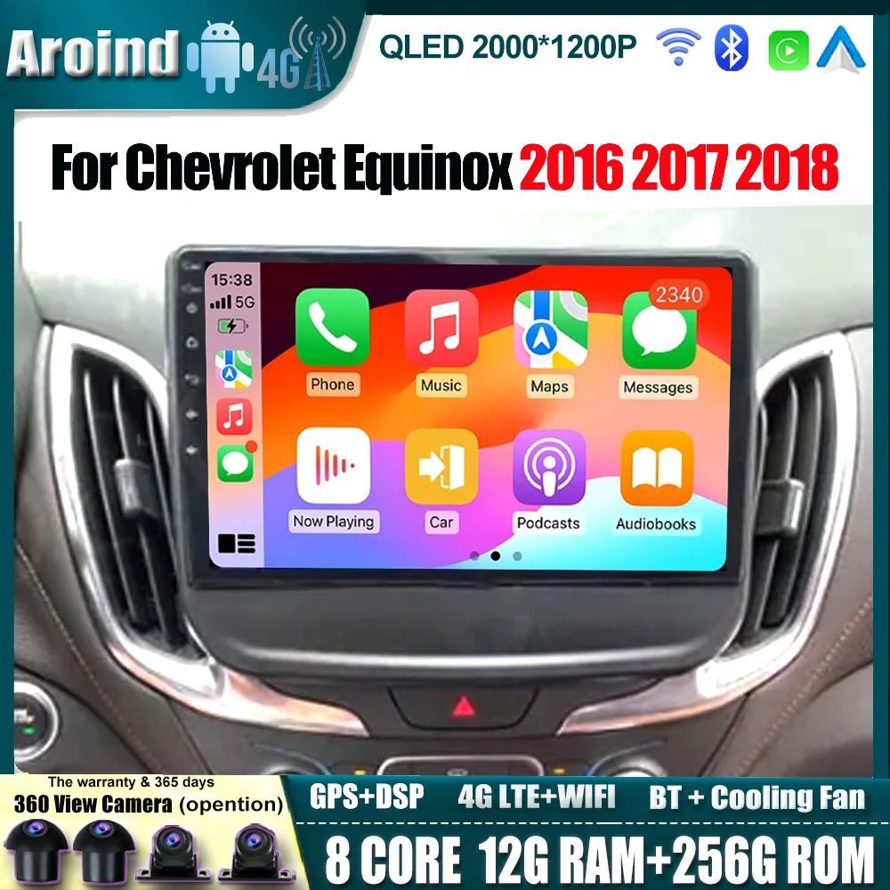 

QLED Android 14 For Chevrolet Equinox 2016 2017 2018 Car Radio Multimedia Stereo Player Touch Screen 4G WIFI Bluetooth Carplay