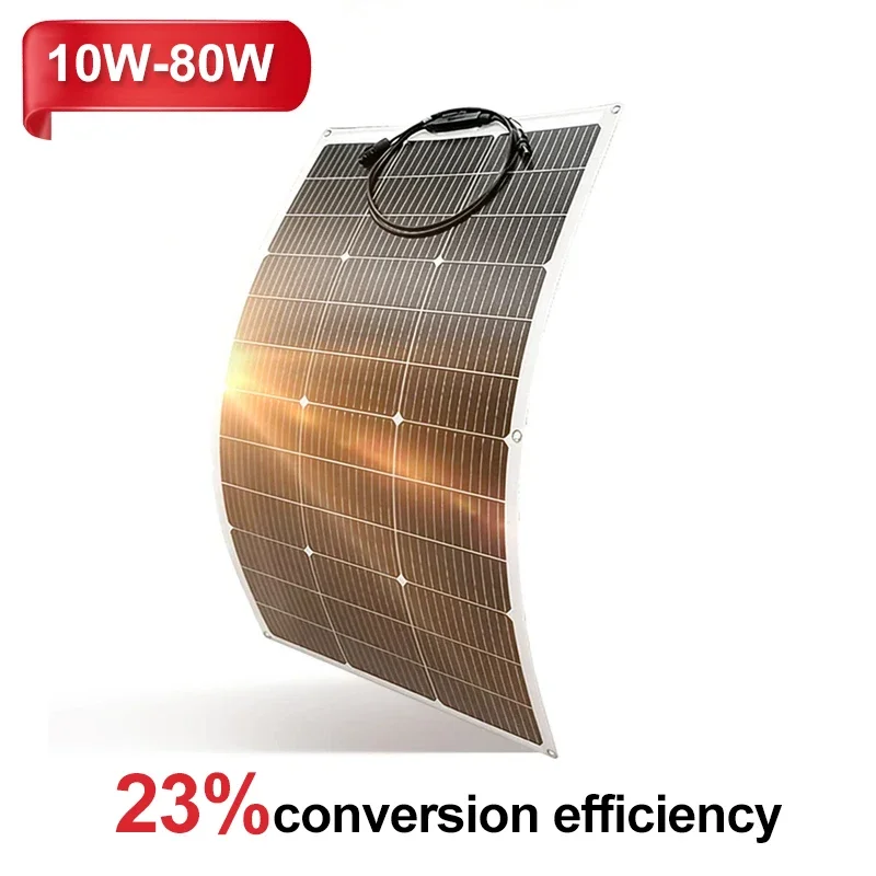 Flexibles monokristallines Solarpanel 20W 40W 50W 80W PV-Modul für 12V 24V Batterieladegerät Wohnmobil Yacht Boot Haus
