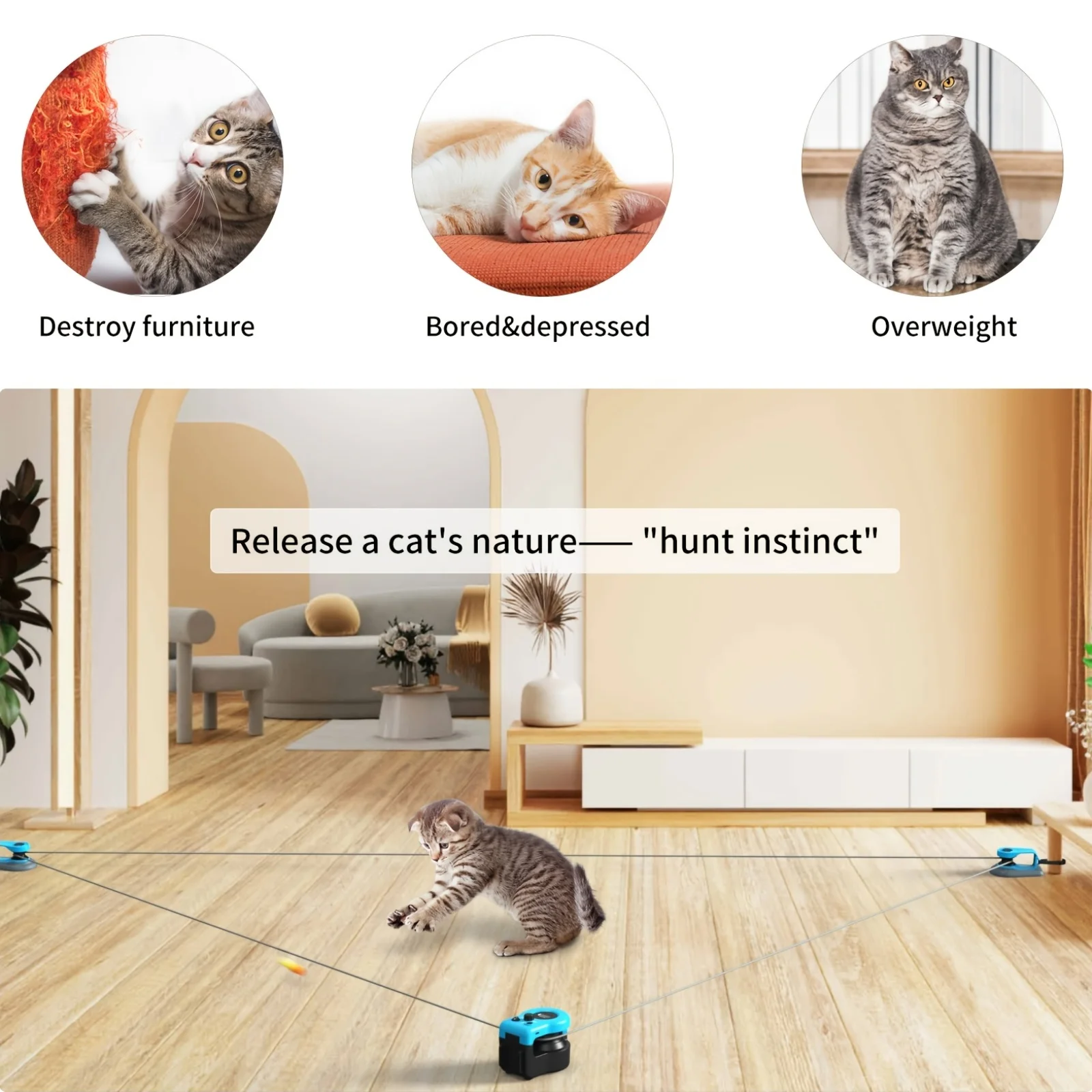 Upgraded Interactive Cat Toy – Feather Mouse Lure with Auto Movement for Indoor Play, Hunting Simulation, Mental Stimulation & G view 4