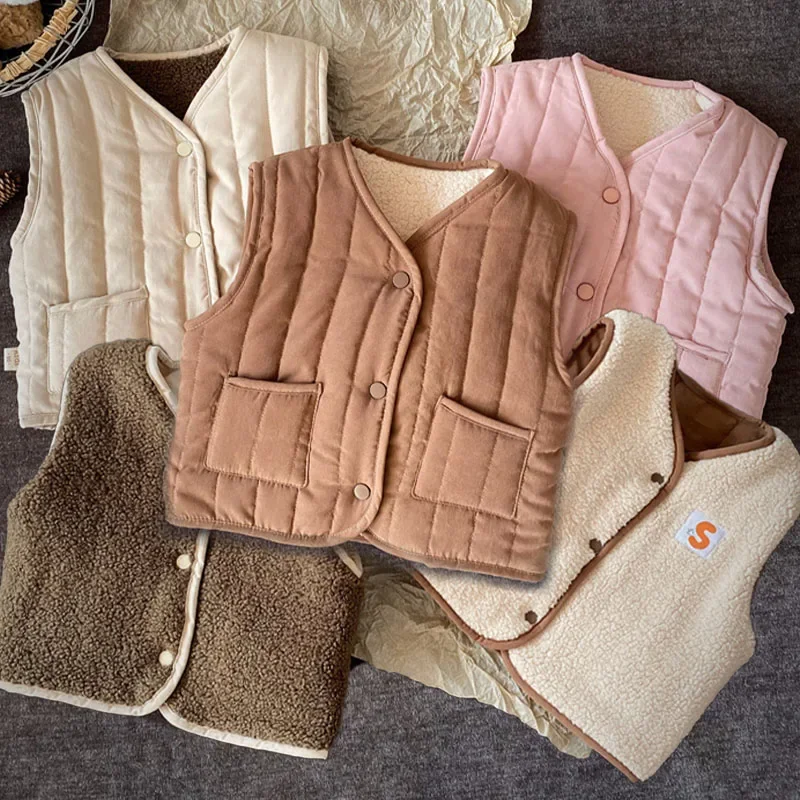 Chaleco Retro cálido y versátil para niños y niñas de 2 a 6 años, chalecos de doble cara de algodón polar para bebés, chaleco de otoño e invierno para niños