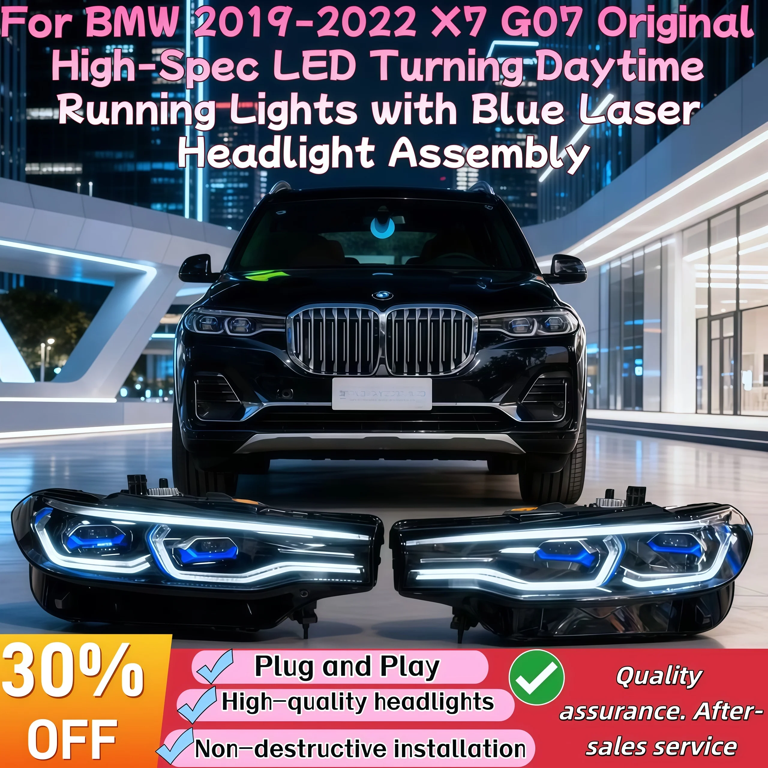

For BMW 2019-2022 X7 G07 Original High-Spec LED Turning Daytime Running Lights with Blue Laser Headlights - Plug and Play