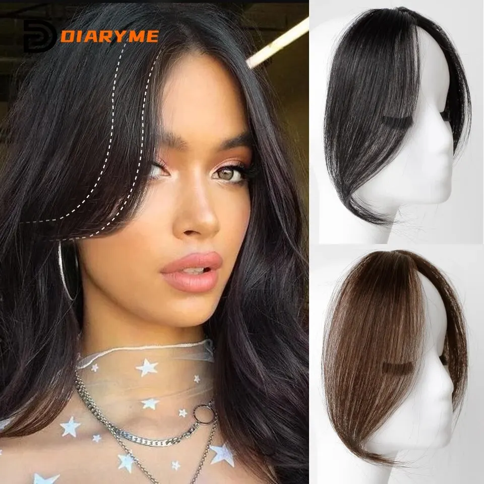 

Synthesis Wig Middle-part Bangs Hair Extensions Clip In Forehead Natural Seamless French Oblique Bangs Eight-character Bangs Ext