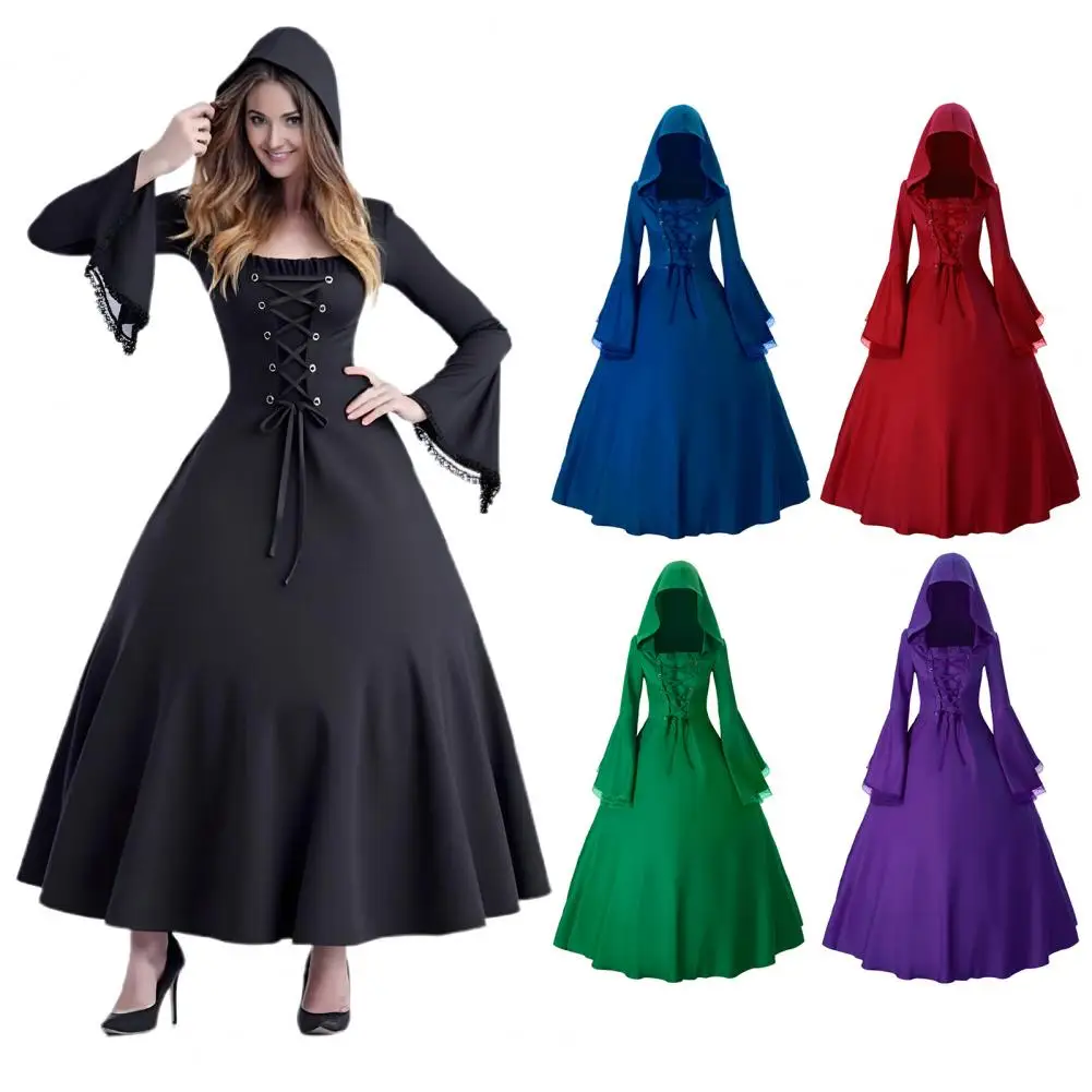 Personal Touch Kleid Hexenkleid Halloween Kostüm Kapuzenkleid für Frauen Vintage Renaissance Cosplay Outfit für Make-up-Partys