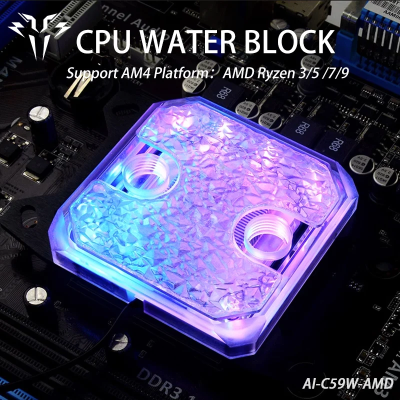 

Socooler CPU Block 5V RGB Light Pure Copper pc Water Cooling Filter RGB Light Pure Copper AMD AM4 Ryzen 3/5/7/9 Watercooling Pc