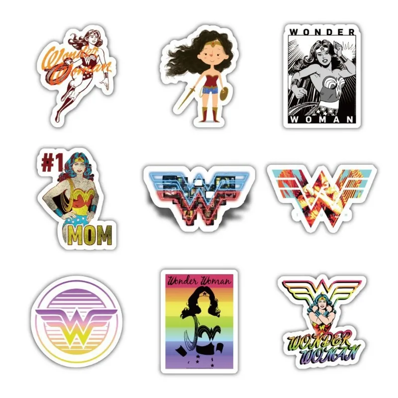 Pegatina de dibujos animados Wonder Woman para maleta, taza de agua, papelería, teléfono móvil, coche, Scooter, ordenador portátil, nevera, 60 piezas