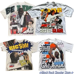 American Oversized Summer Big Slam Print Basketball Graphic T Shirts Mens Pure Cotton Sweatshirt  Harajuku Hiphop Clothing