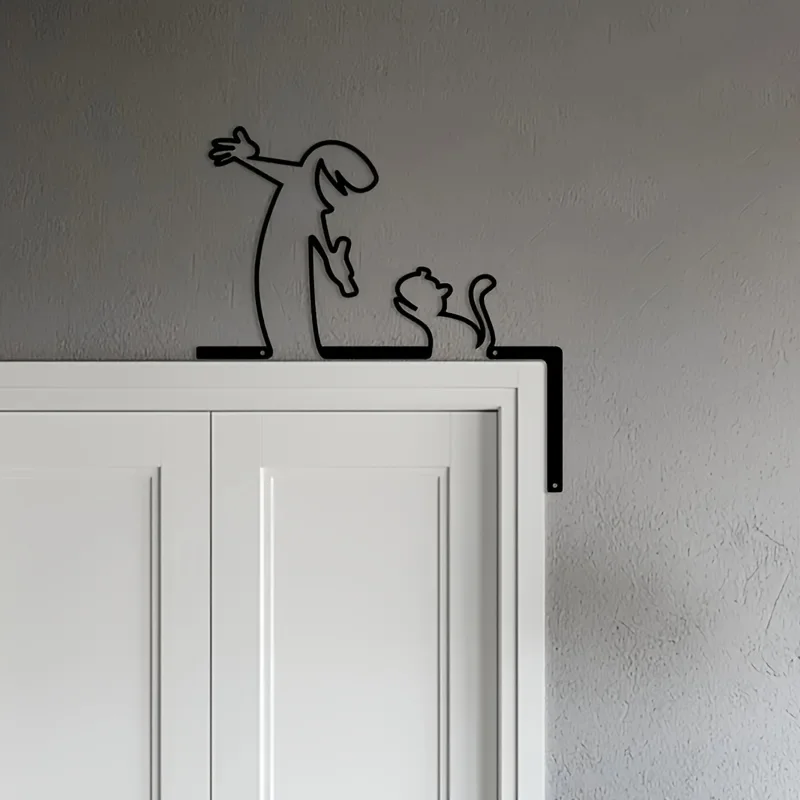 Plan Enchanting  Metal Wall Art - Minimalist Black & White Puppet Silhouette Wall Decor, Hand-Forged Iron Hanging