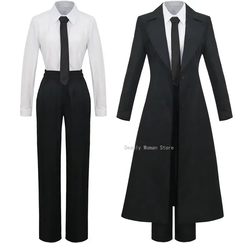 

Anime Chainsaw Man Makima Cosplay Costume Black Trench Shirt Tie Pants Makima Wig Long Light Red Braid Men Women Suit Uniform