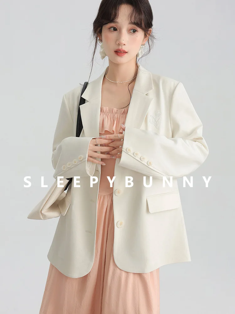 

Korean Vintage Casual Blazer Elegant Shoulder Pad Suit Jacket for Women Autumn Small Frame Loose Fit Office Lady Chic Outerwear