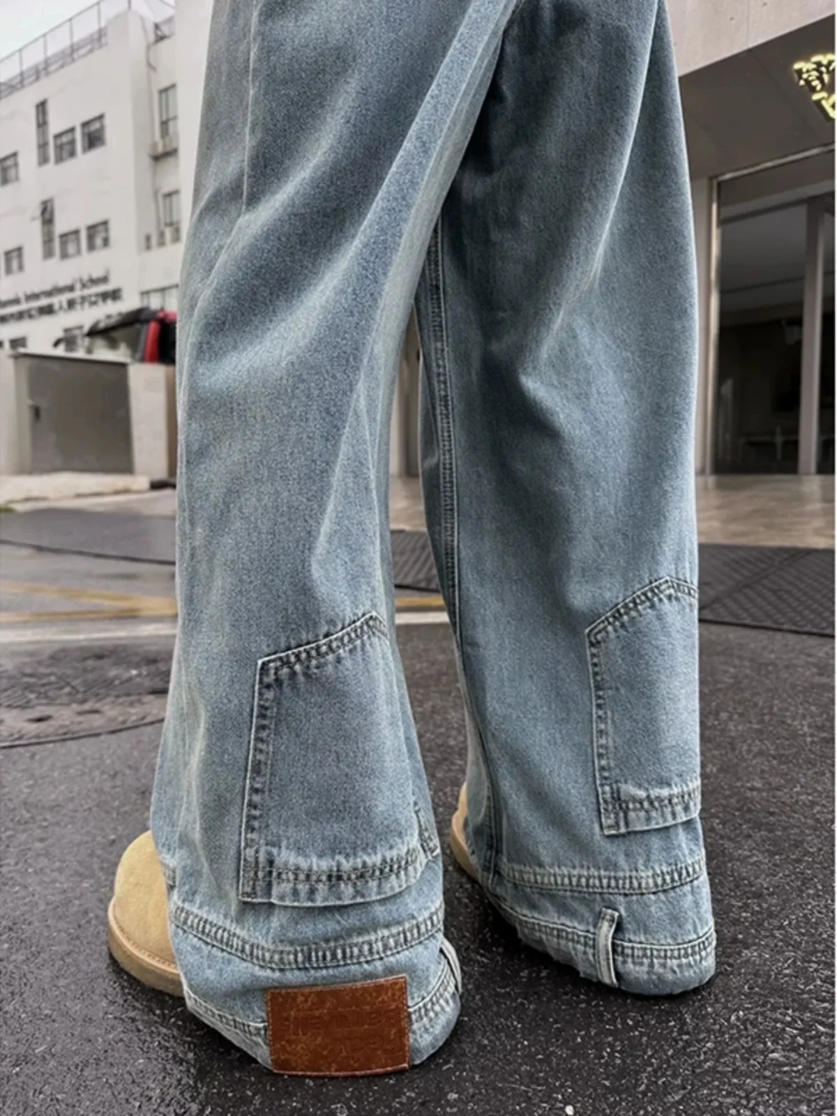 

Мужские джинсы с широкими штанинами на весну-осень, в уличном стиле, с низкой посадкой, на молнии, повседневные, из хлопкового денима, износостойкие, прямого кроя