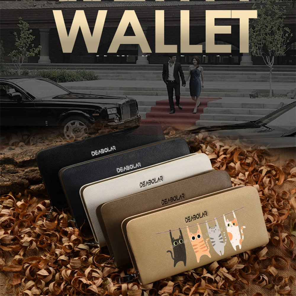 New Men's Long Wallet with Feline Print Design Spacious Zipper Wallet for Men Men's Clutch Bag