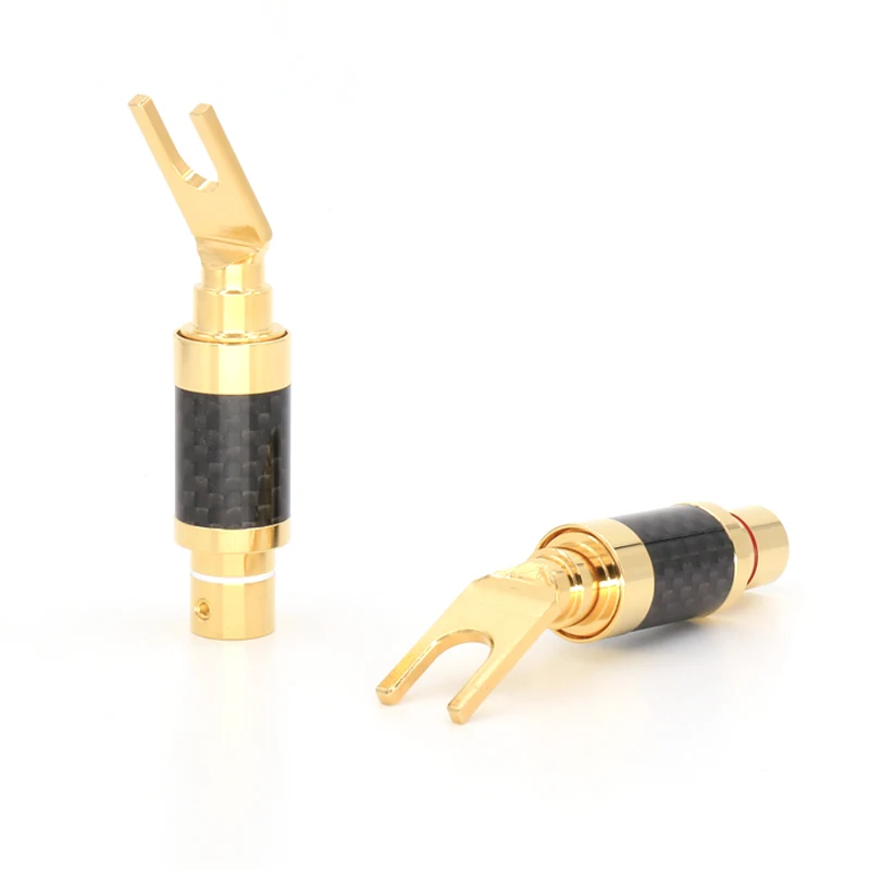 4Pcs  CF-201(G) hi-end carbon fiber 3U Gold Plated Y Spade plug hifi audio speaker cable spade plug