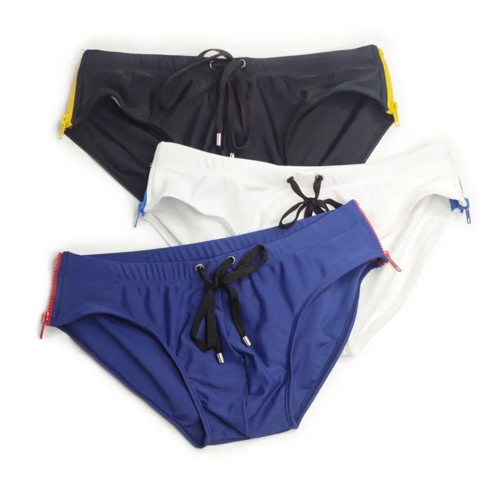 

European and American new side double zipper triangle swimming trunks for men with cup size one piece tight triangle menUXH079-1