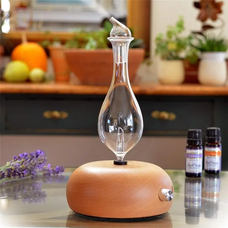 A56T-25ML Solid Wood Glass Automatic Aroma Diffuser Silent Essential Oil Atomizing Air Humidifier For Bedroom Office Wood Color