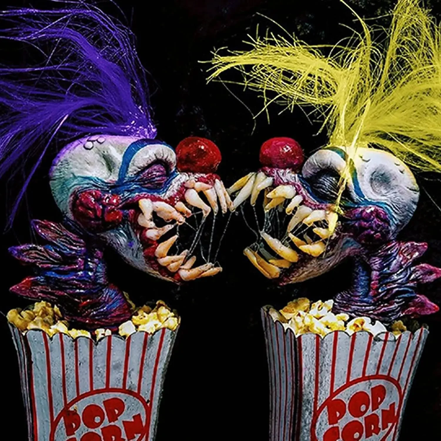 Killer Klowns from Outer Space,Popcorn Klown,Head-Creepy Killer Clown Head Horror Prop Ornaments Collection Crafts Decoration