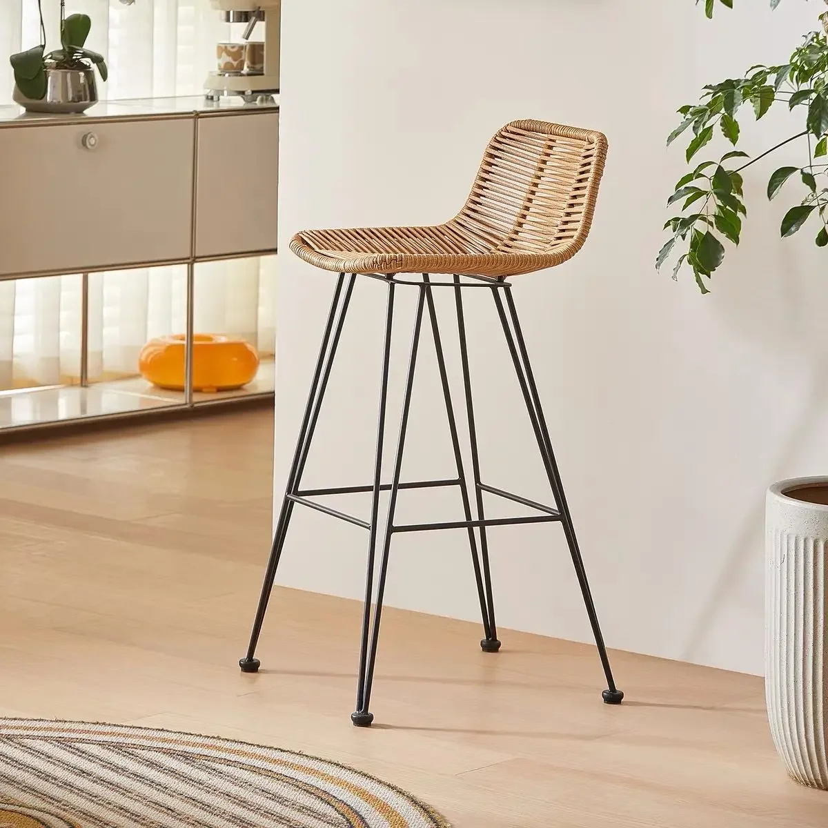 Nordic Imitation Rattan Outdoor Bar Chair Dining Chairs Bedroom Makeup Stool Suitable for Hotel Cafe Parties