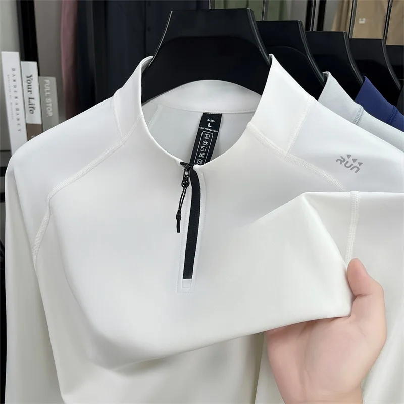 

High end half zipper stand collar sweatshirt men luxury brand printed long sleeve T-shirt autumn Korean fashion casual pullover