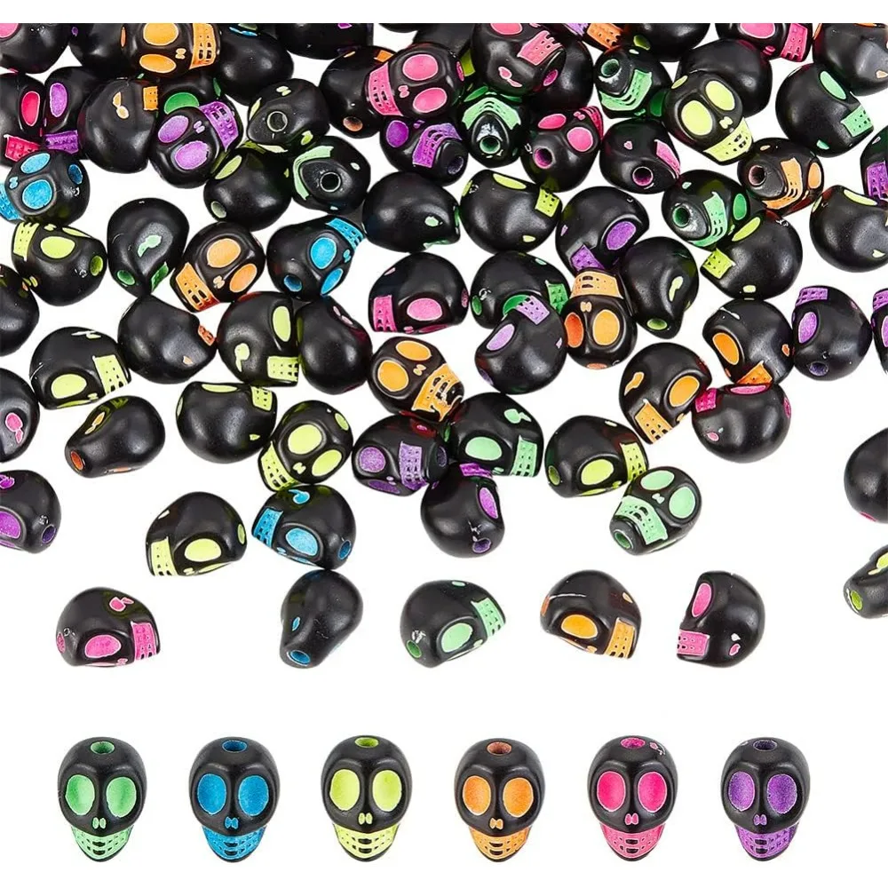 500 Pcs Acrylic Skull Beads, Black Skeleton Skull Head Beads Craft Style Skull Shape Acrylic Loose Beads for DIY Craft Jewelry