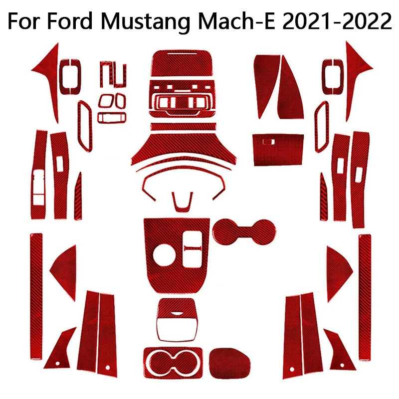 For Ford Mustang Mach-E Mach E 2021 2022 Car Carbon Fiber Red Stickers Cover Trim Strip Car Interior Decorative Accessories