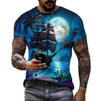 Sailing Pirate Ship Men's 3D Printed Short-sleeved Summer Daily Outdoor Sports Enthusiast Quick-drying Breathable Street T-shirt