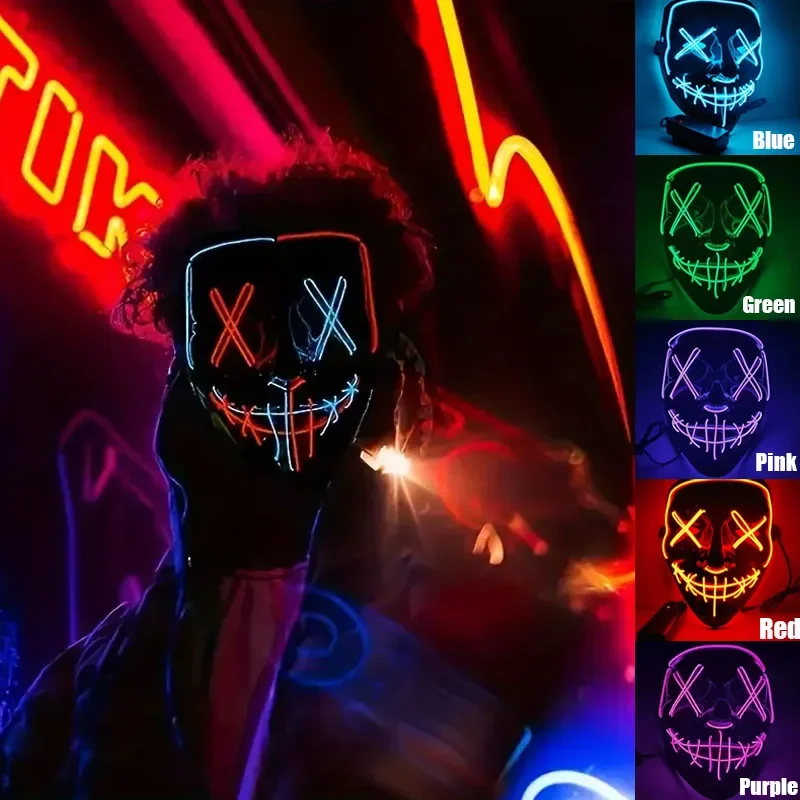 

LED Light Up Horror Mask - Glow in The Dark Scary V Face Costume Accessory for Halloween Cosplay Party Decor Halloween Mask