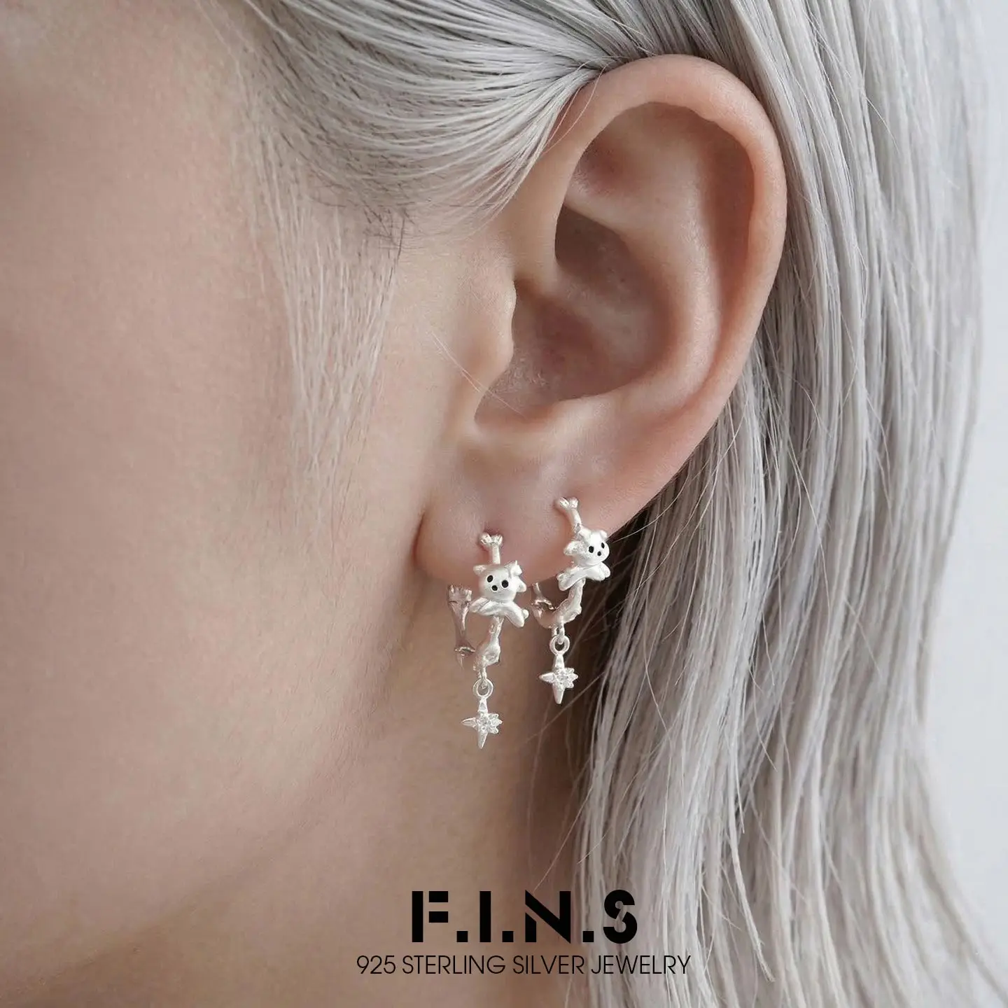 fins-オリジナル-パピーボーン-s925-スターリングシルバー-ラウンドフープイヤリング-ミニマリスト-漫画-かわいい犬-スターペンダント-ファインジュエリー