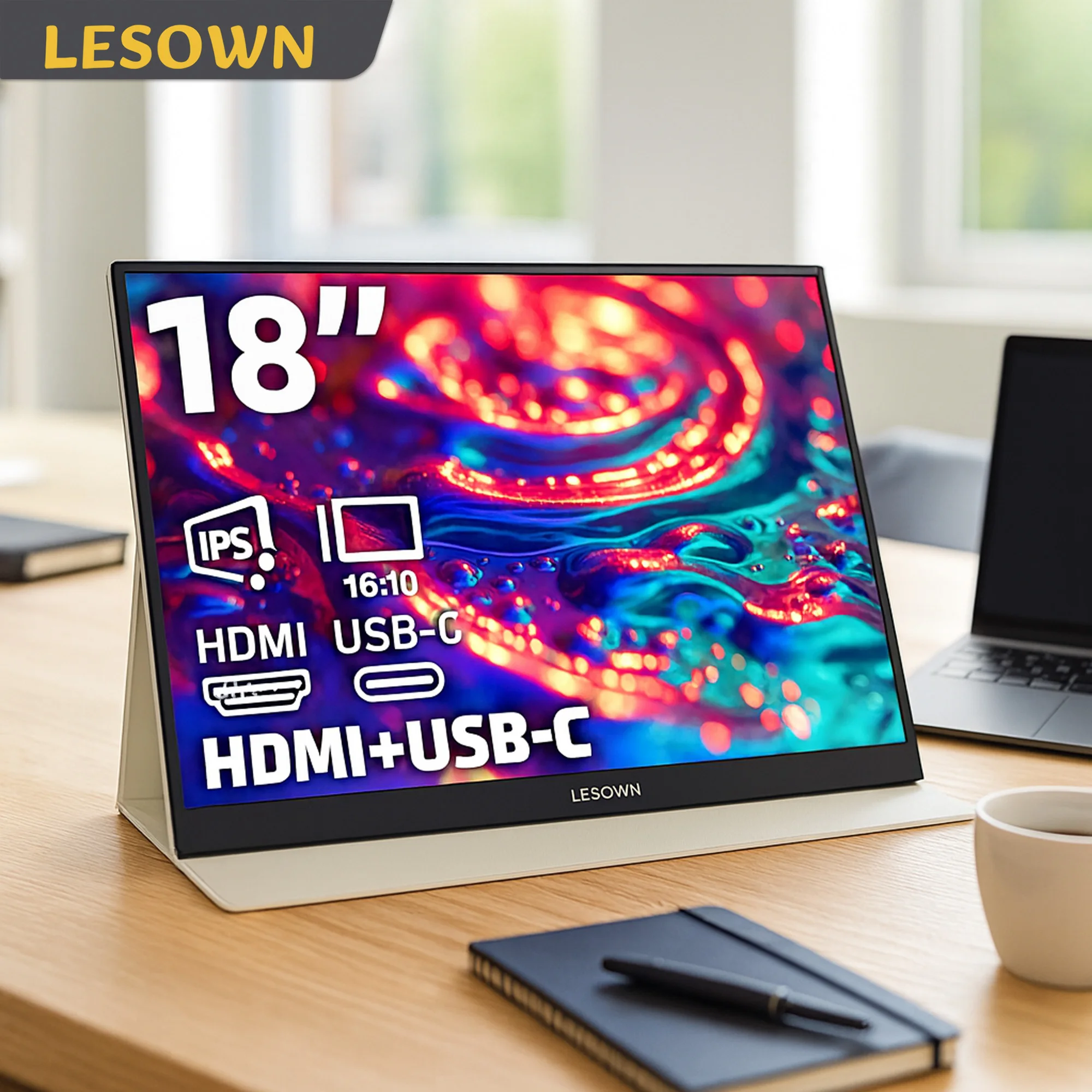 LESOWN 18-Inch Gaming Side Monitor  Portable 2560x1600 IPS 144Hz USBC/HDMI Display Extra Monitor for PS5 Switch Laptop Laptop