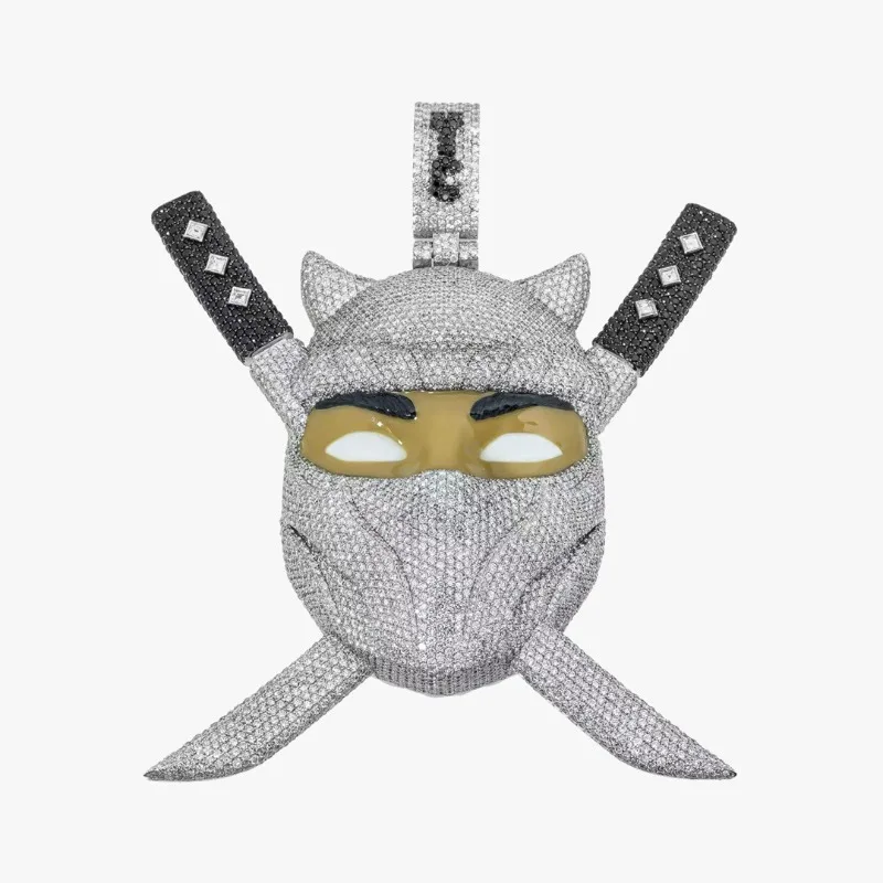 

Hip-hop premium ninja pendant, double swords can pull out S925 sterling silver full of moissanite