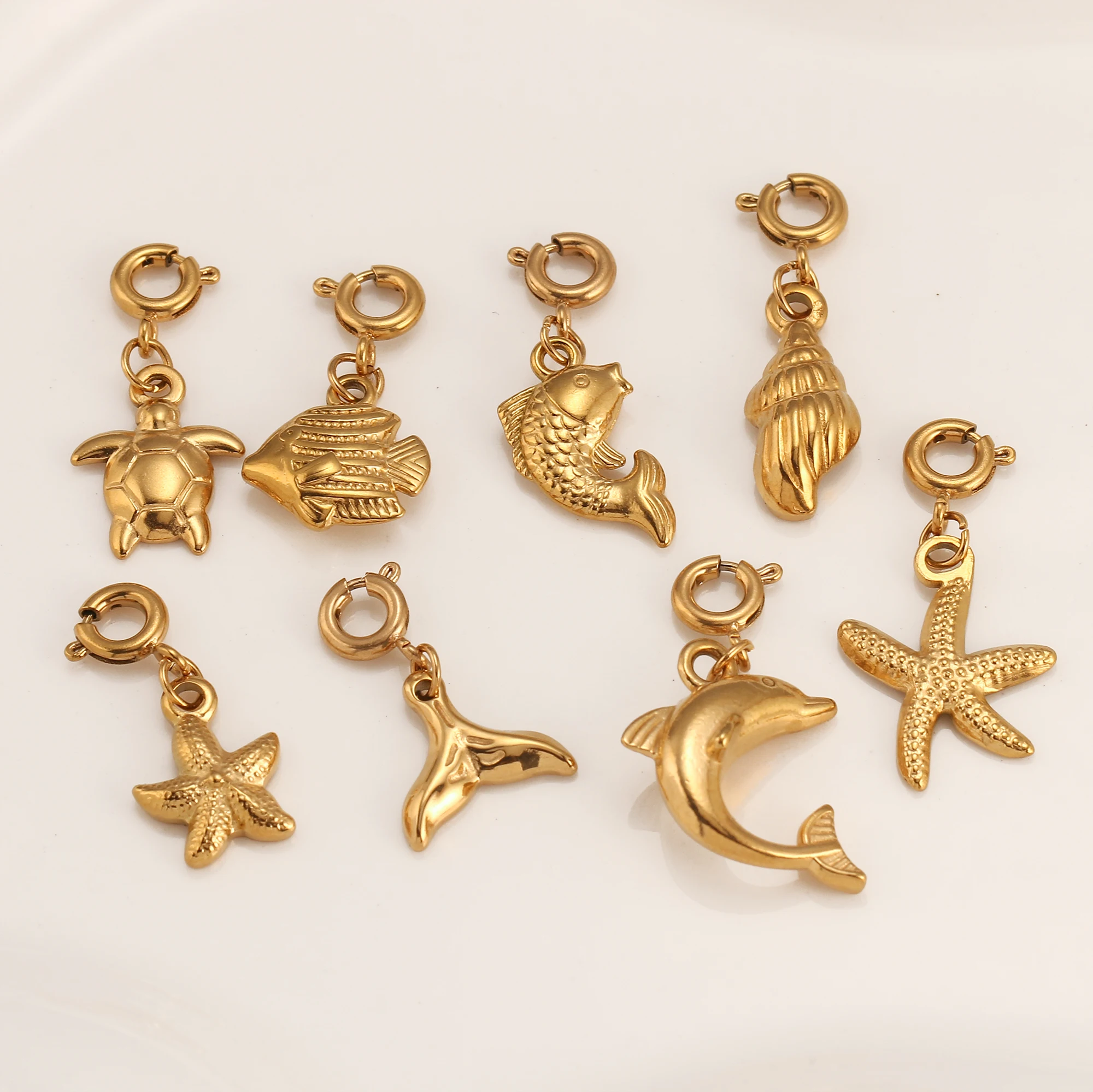 Ocean Theme Pendants Lovely Stainless Steel Conch/Shel/Starfish Aniaml Charms for Jewelry Making DIY Necklaces Earrings Crafts