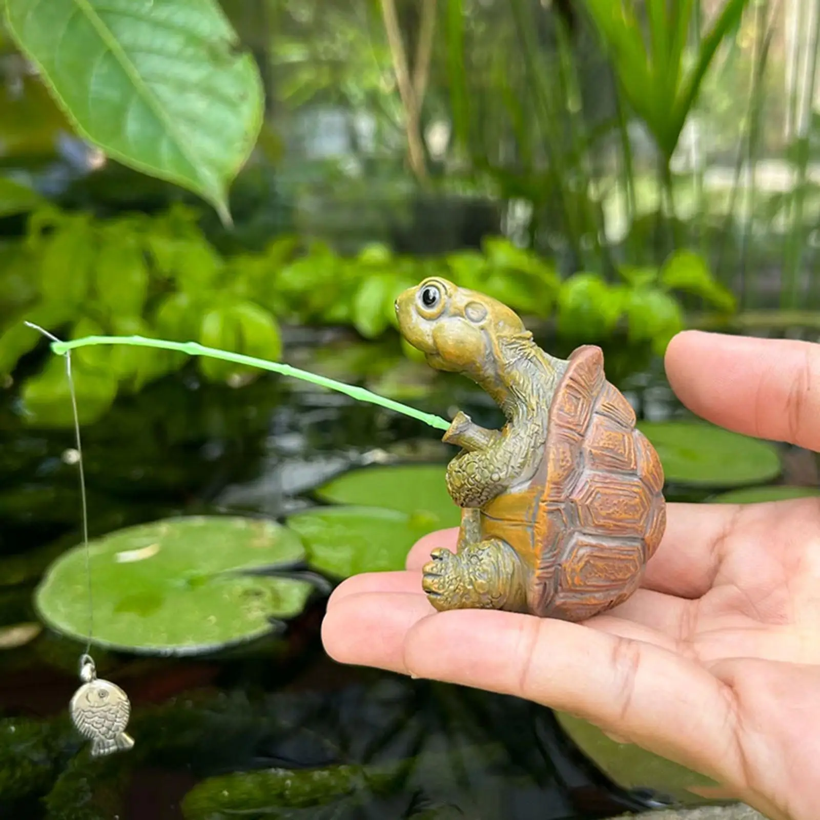 

Fishing Turtle Statue Crafts Gifts Animal Figurine Potted Decoration for Terrarium Courtyard Micro Landscape Dollhouse Balcony