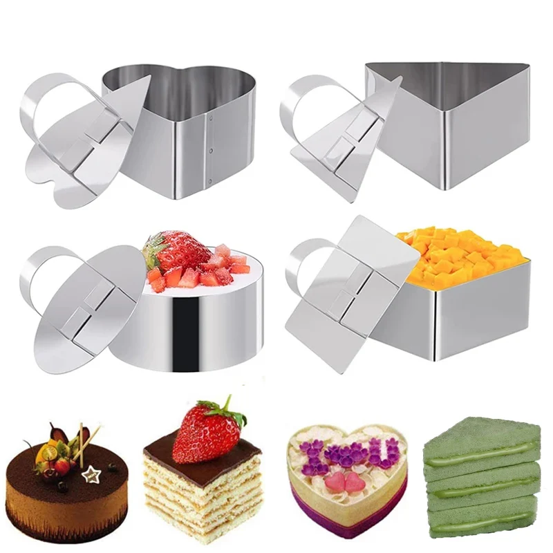 Stainless Steel Mousse Cake Ring with Push Plate Cake Mould Salad Dessert Pudding Rice Ball Pancake Die Kitchen Baking Tools