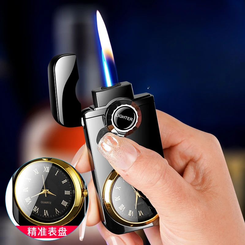 Open Flame Double Flame Inflatable Lighter Windproof Blue Flame with Dial Multifunctional Men\'s Cigarette Lighter