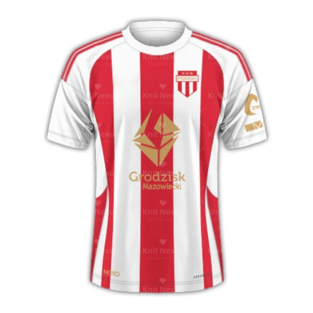 25-26 I liga polska Pogon Grodzisk Mazowiecki المنزل لكرة القدم جيرسي الخريف الرياضة الجافة بسرعة تي شيرت رجالي ملابس الأطفال المحملة #1