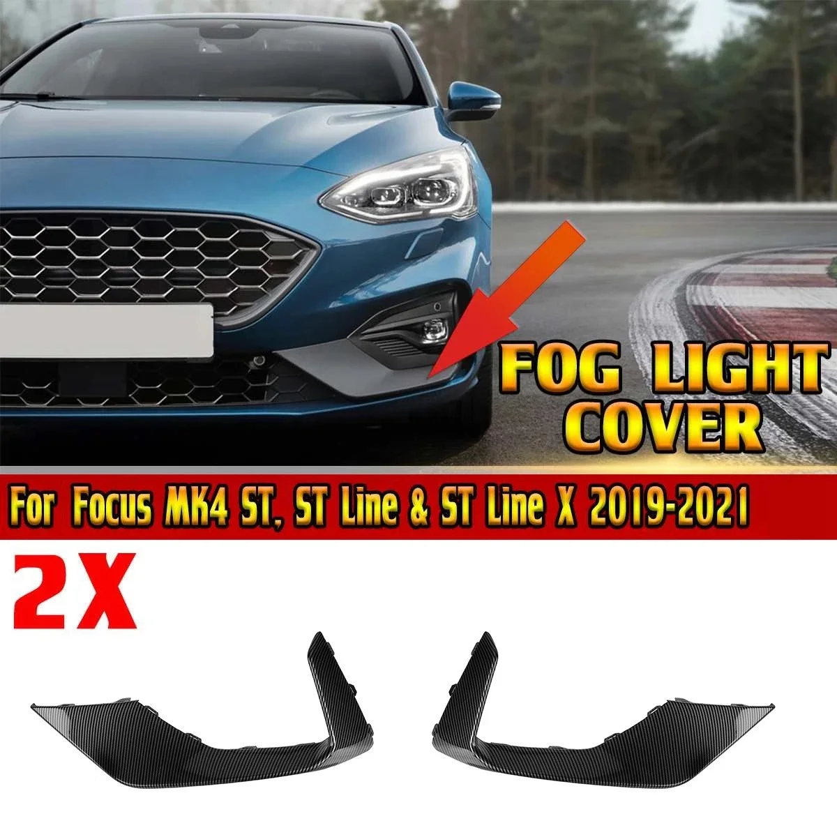 Carbon Fiber Look Car Front Fog Light Cover Fog Lamp Cover Trim for Ford Focus MK4 ST ST Line & ST Line X 2019-2021