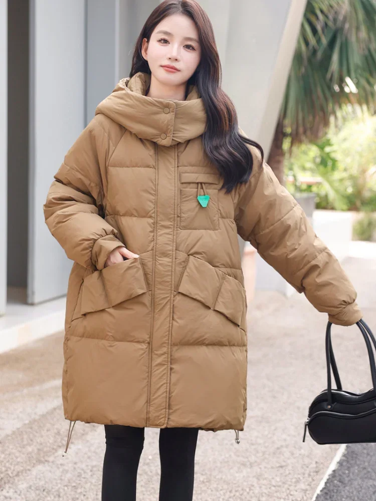 

Winter Women's Jackets 2024Fashion Large Size Puffer Jacket White Duck Down Thicken Thermal Solid Color Zippers Hooded Down Coat