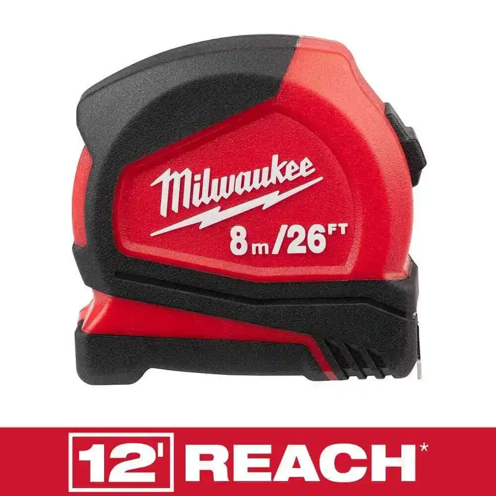 New Milwaukee 48-22-6626 m / 26 ft Compact Tape Measuring Nylon Blade Impact Resistant Reinforced Frame -2M/5M/8M