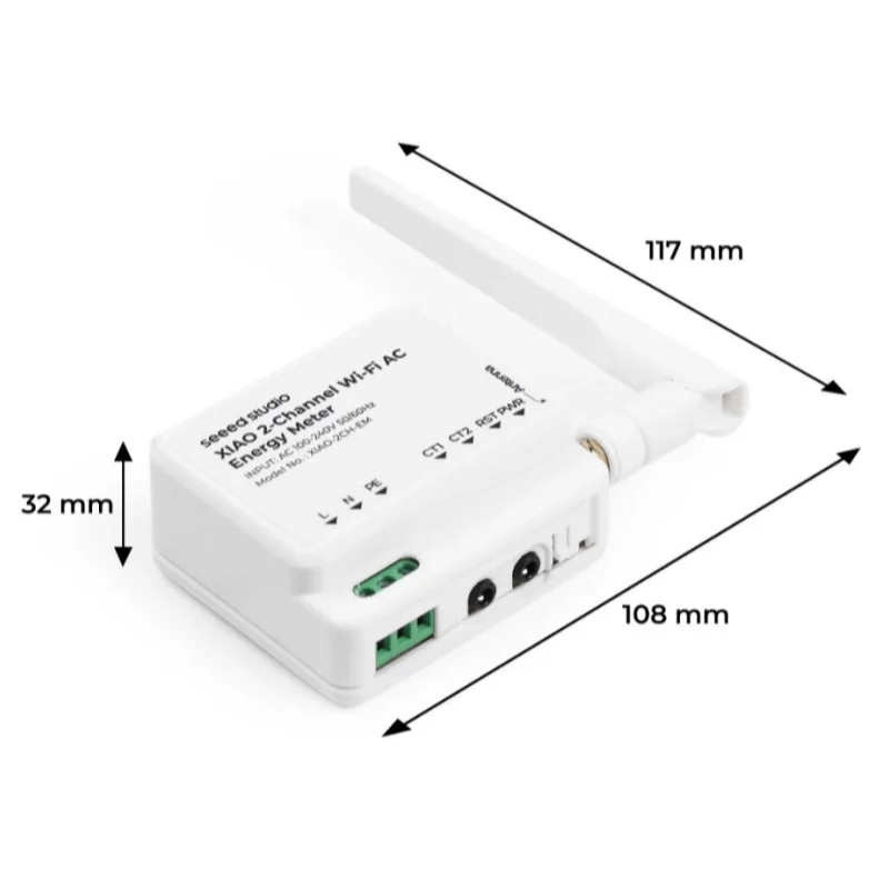 XIAO 2-Channel Wi-Fi AC Energy Meter Bundle Kit with Non-invasive AC Current Transformer 100A-50mA