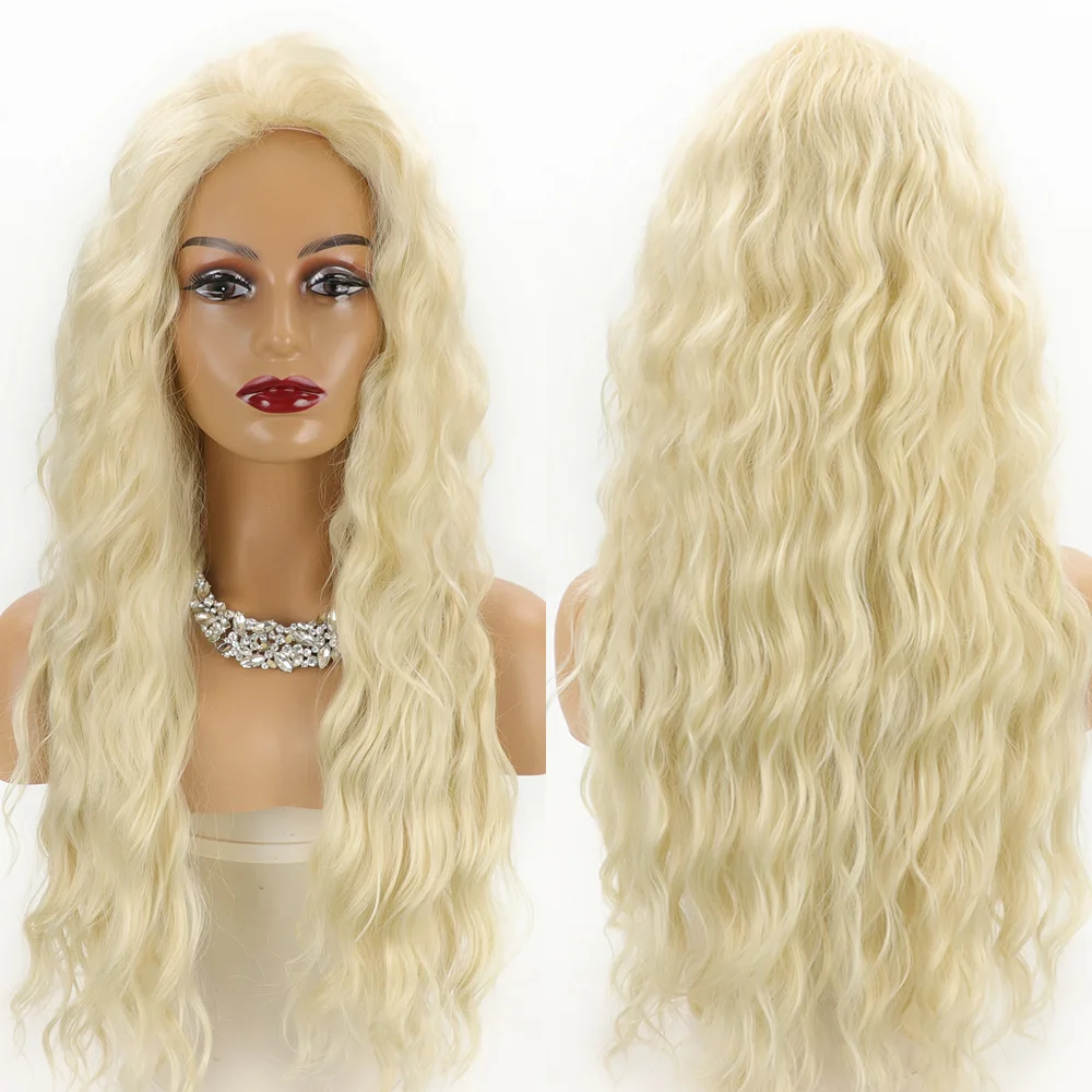 613 Вьющийся парик блондинки Длинные парики из синтетических волос 65 см/26 дюймов Медовый блондин Длинные глубокие вьющиеся волнистые естественный вид Ежедневное использование Косплей