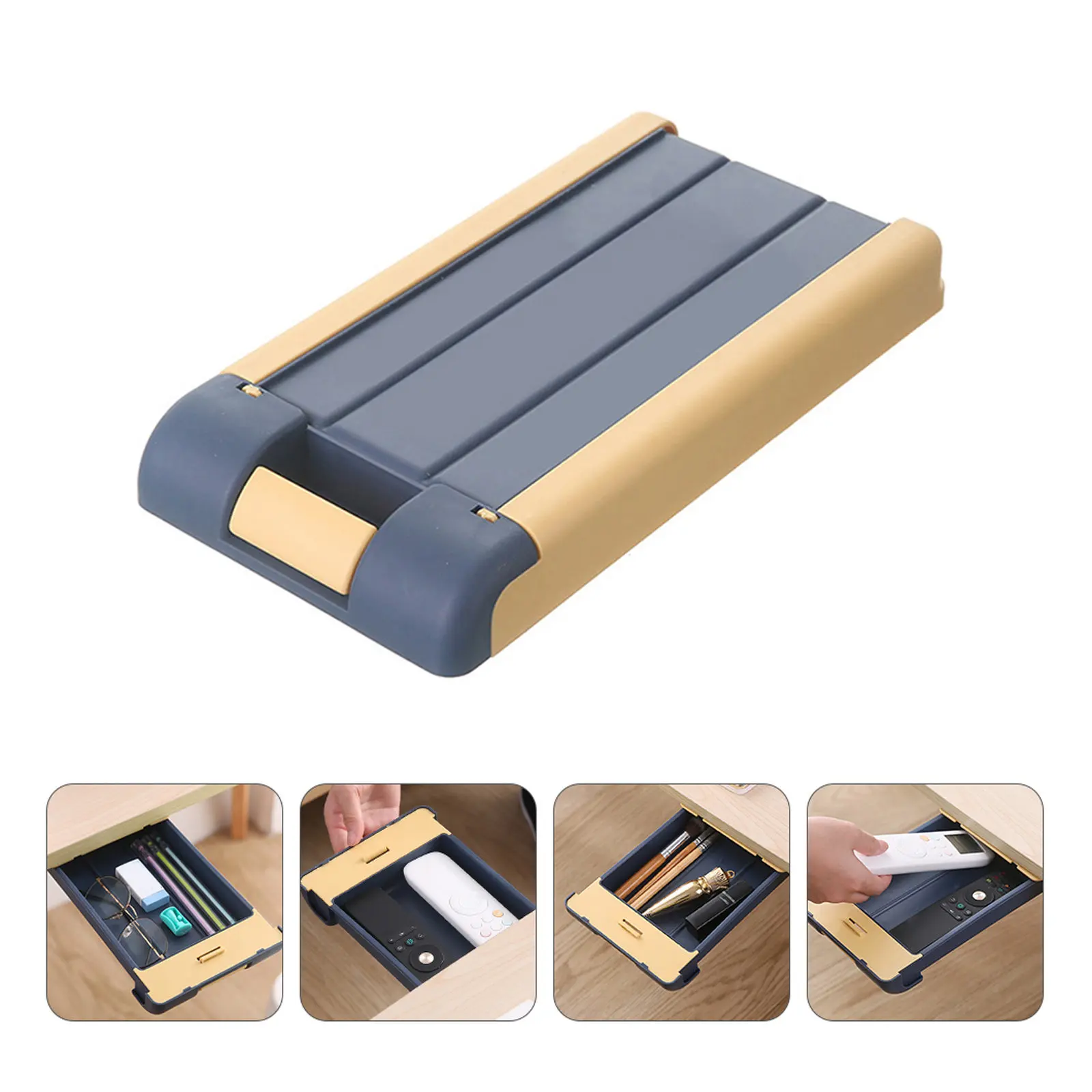 Hidden Key Storage Box Plastic Drawer Pen Box Adhesive Desktop Organizer Pull Out Pencil Case Under Table Use Office Study
