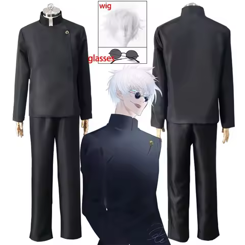 Anime Jujutsu Kaisen Gojo Satoru Cosplay Costume Glasses High School Uniform Wig Suit Halloween Costume Men Adult