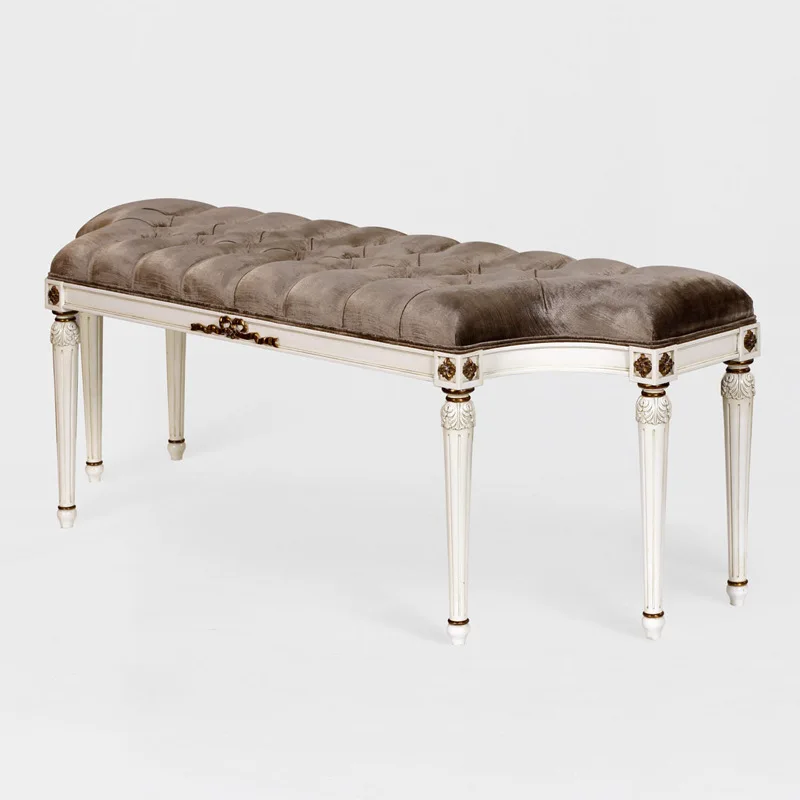 English mahogany gold-painted stool, neoclassical carved old bedroom bench, special-shaped fabric pull-up chair