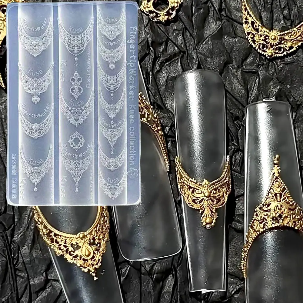 3D Silicone French Necklace Gemstone Nail Acrylic Mold Lace Heart Nail Charm Molds Baroque Styles Reusable Manicure Carved Tools