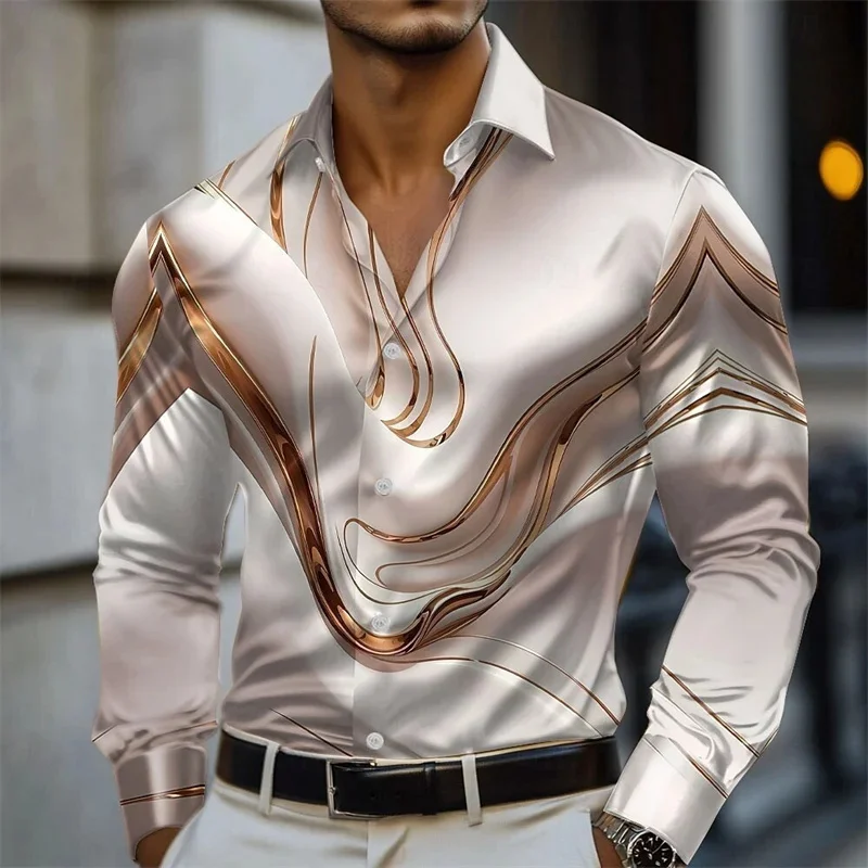 New style casual striped design shirt summer men's long sleeve lapel high-end fashion button long sleeve professional street par